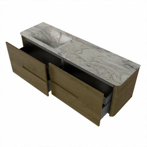 Mondiaz CIRO-DLUX Ensemble de meubles de salle de bains - 160x45x50cm - Plan-vasque solid surface Glace - 1 lavabo à gauche - sans trous de robinetterie - 4 tiroirs - Dusk SW1532993