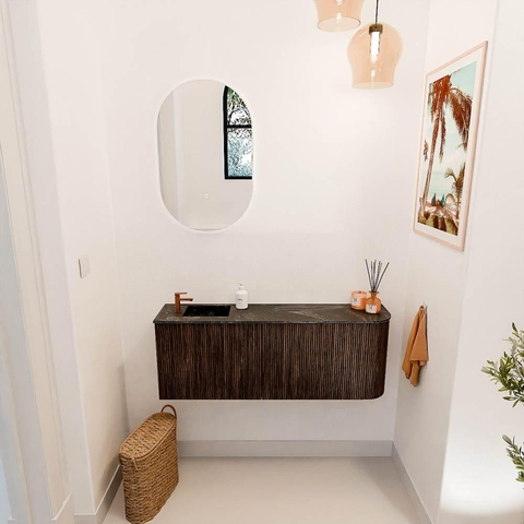 Mondiaz JOYA-DLUX Meuble de salle de bains 111.6cm - arrondi droite couleur Walnut - Vasque FAYE position Gauche 1 trou de robinet couleur Lava SW1422504