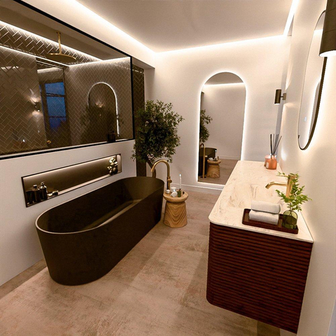 Mondiaz CIRO-DLUX Ensemble de meubles de salle de bains - 180x45x50cm - Plan vasque Solid surface Ostra - 1 lavabo à droite - 1 trou de robinet - 4 tiroirs - Ruby SW1531876
