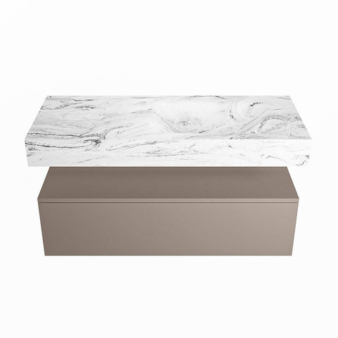 Mondiaz ALAN-DLUX Ensemble de meuble - 110cm - meuble Smoke mat - 1 tiroir - Lavabo Cloud Glace suspendu - vasque Droite - 0 trous de robinet SW805621