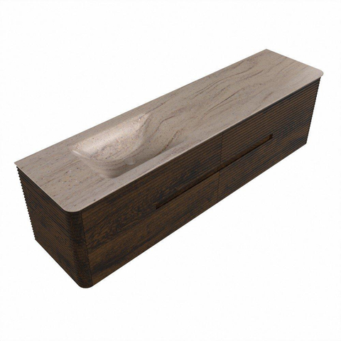 Mondiaz CIRO-DLUX Badkamermeubelset - 180x45x50cm - Solid surface wastafel Saba - 1 wasbak Links - 1 kraangat - 4 lades - Walnut SW1530725