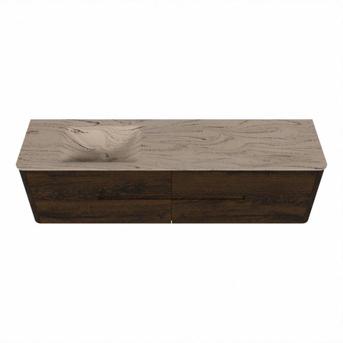 Mondiaz CIRO-DLUX Meuble de salle de bains - 180x45x50cm - Plan vasque en solid surface Arena - 1 lavabo à gauche - 1 trou de robinetterie - 4 tiroirs - Noyer SW1530439