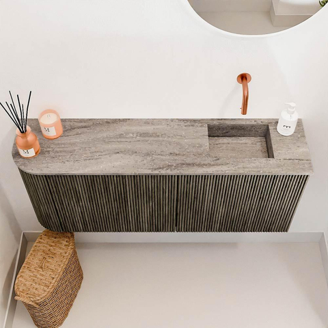 Mondiaz JOYA-DLUX 101.6cm toiletmeubel - ronding links kleur Shadow - Wastafel FAYE positie Rechts Zonder kraangat kleur Oza. SW1425082