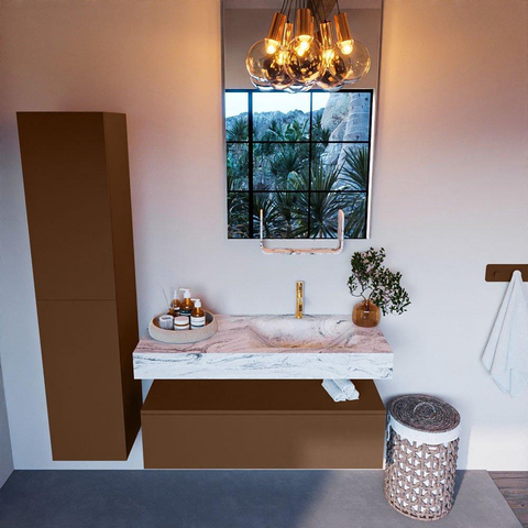 MONDIAZ ALAN - DLUX Badkamermeubelset - 110cm - onderkast - Rust - 1 lade - vrijhangende wastafel - wasbak rechts - 1 kraangat - Glace SW805857