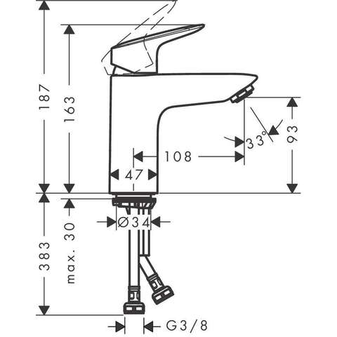 Hansgrohe Logis 1 greeps wastafelkraan - 100 met afvoerplug - hoogglans chroom 0605652