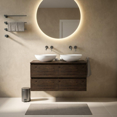 Saniclass Holz Pure Badkamermeubelset - 120x45x62cm - houten topblad - zonder kraangat - 4 lades - mat eiken charcoal (hout) SW1436772