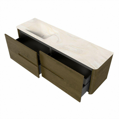 Mondiaz CIRO-DLUX Ensemble de meubles de salle de bains - 160x45x50cm - vasque en solid surface Ostra - 1 bassin à gauche - sans trous de robinet - 4 tiroirs - Dusk SW1533441