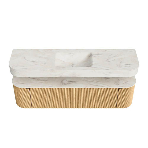 MONDIAZ THOR-DLUX 170cm badmeubel ronding links + rechts kleur Oak met 1 lade en 2 deuren. Vrijhangende wastafel CLOUD Midden 1 kraangat kleur Ostra. SW1465551