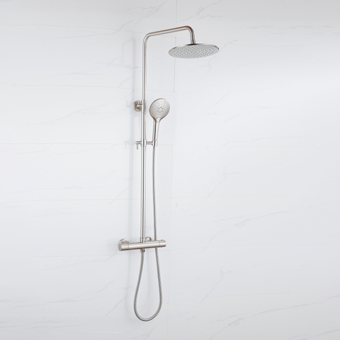 Fortifura Calvi Regendoucheset - thermostatisch - 30cm - hoofddouche - metalen slang - ronde handdouche - PVD - geborsteld RVS SW1204431