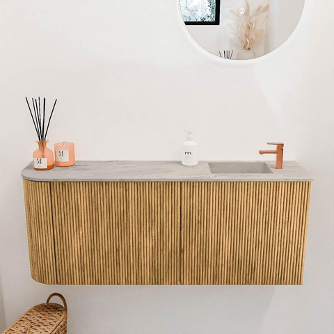 Mondiaz JOYA-DLUX 101.6cm toiletmeubel - ronding links kleur Oak - Wastafel FAYE positie Rechts 1 kraangat kleur Glace. SW1421998