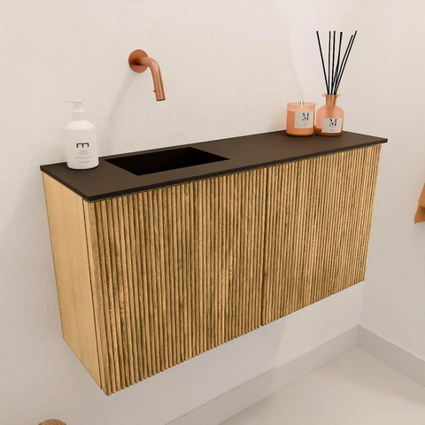 Mondiaz JOYA 80cm meuble de salle de bains - couleur Oak - Vasque FAYE position Gauche Sans trou de robinet couleur Urban SW1421165