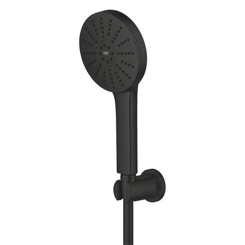Grohe Precision Feel Thermostatische Badkraan - 31.3cm - Vitalio Joy Badset - ronde handdouche - 3 straalsoorten - met houder - matte black (mat zwart) SW1565454