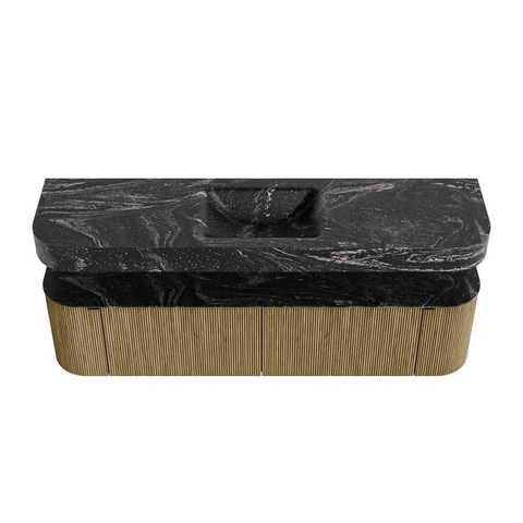 MONDIAZ THOR-DLUX 180cm meuble de salle de bains arrondi gauche + droite couleur Dusk avec 2 tiroirs et 2 portes. Vasque suspendue CLOUD Milieu 1 trou de robinet couleur Lava. SW1466012