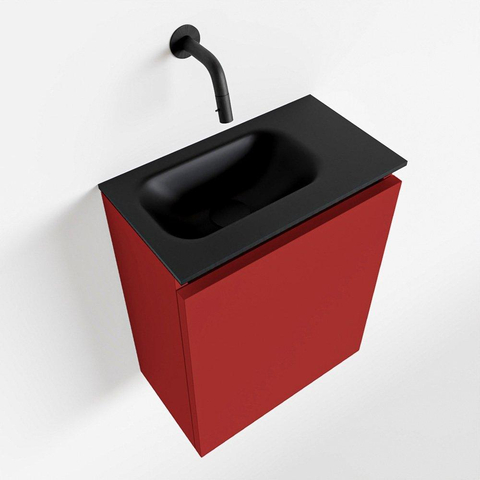 MONDIAZ TURE Toiletmeubel 40x23x50cm met 0 kraangaten 1 deuren fire mat Wastafel Eden links Solid Surface Zwart SW475411