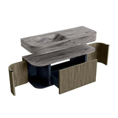 MONDIAZ THOR-DLUX 120cm meuble de salle de bains arrondi gauche + droite couleur Shadow avec 1 tiroir et 2 portes. Vasque suspendue CLOUD Gauche 1 trou de robinet couleur Sombra. SW1463665