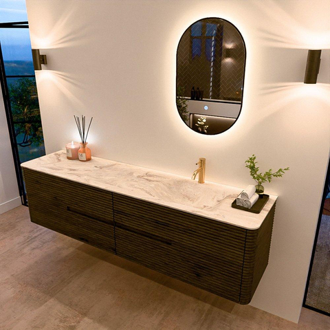 Mondiaz CIRO-DLUX Ensemble de meuble de salle de bains - 190x45x50cm - lavabo solid surface Frappe - 1 vasque à droite - 1 trou de robinet - 4 tiroirs - Shadow SW1532178