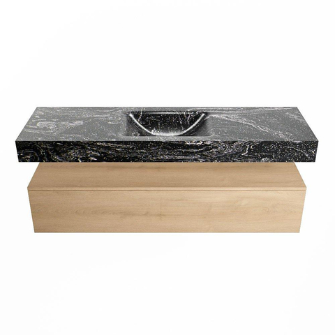 Mondiaz ALAN-DLUX Ensemble de meuble - 150cm - meuble Washed Oak mat - 1 tiroir - Lavabo Cloud Lava suspendu - vasque Centre - 0 trous de robinet SW808794