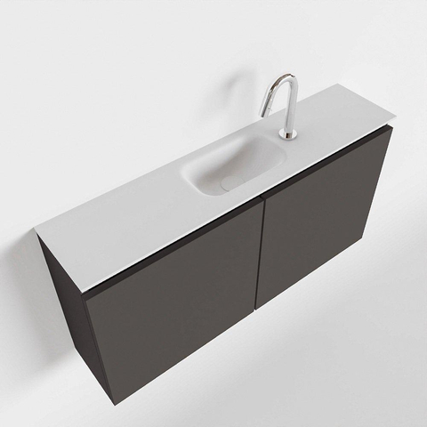 MONDIAZ TURE Toiletmeubel 100x23x50cm met 1 kraangaten 2 deuren dark grey mat Wastafel Eden midden Solid Surface Wit SW474935