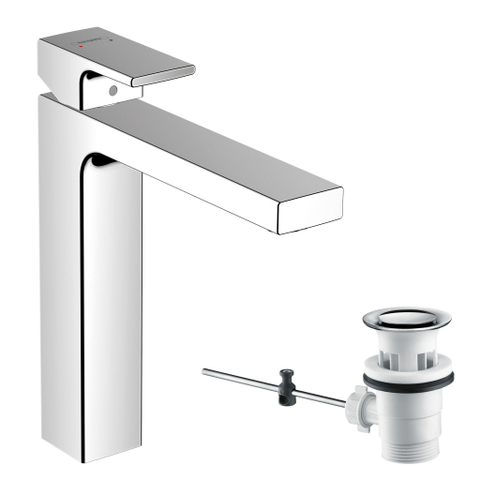 Hansgrohe Vernis Shape 1 greeps wastafelkraan - 230 zinc - met trekwaste - hoogglans chroom SW651942