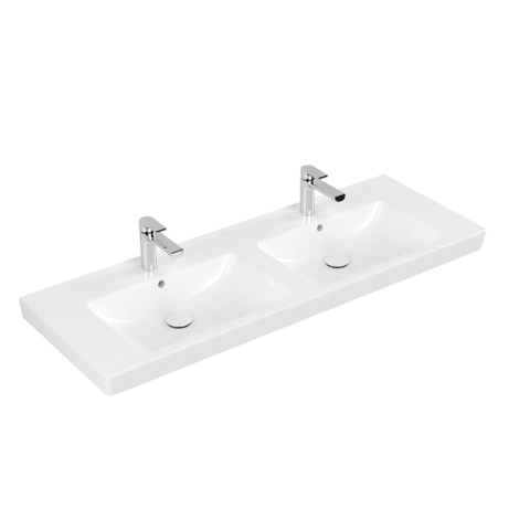 Villeroy & Boch Subway 2.0 dubbele wastafel - 1300x470mm CeramicPlus - 2 kraangaten - White Alpine (glans wit) 1024041