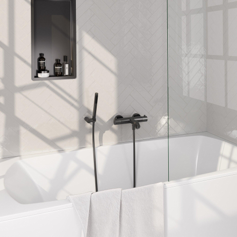 BRAUER Stripe Mitigeur thermostatique de douche - SET 03 - apparent - support mural - douchette sur barre - flexible de douche - gunmetal brossé PVD SW1434968