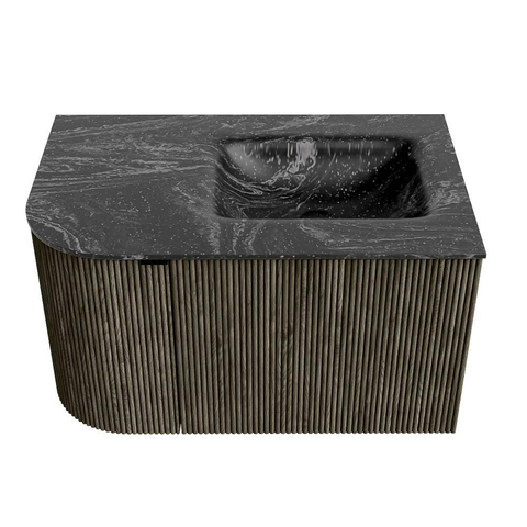 Mondiaz KURVE-DLUX Ensemble de meubles de salle de bains - 75x46x40cm - 1 tiroir - 1 porte - lavabo solid surface - droit - sans trou de robinet - Shadow SW1414612