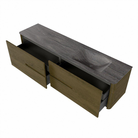Mondiaz CIRO-DLUX Meuble de salle de bains - 190x45x50cm - Plan vasque solid surface Oza - 1 bassin à droite - sans trous de robinet - 4 tiroirs - Dusk SW1533316