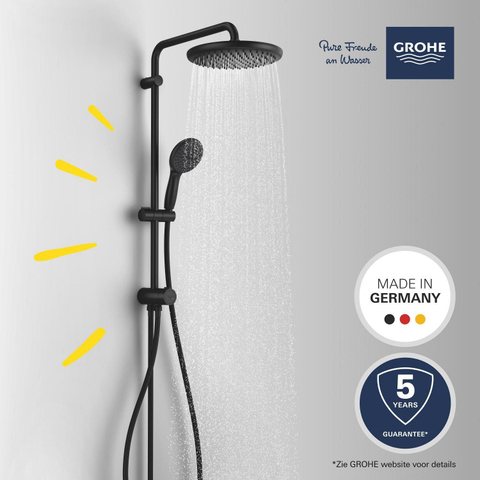 Grohe Vitalio Start QuickFix 250 Flex Regendoucheset - 25cm - hoofddouche - 2 straalsoorten - ronde handdouche - 2 straalsoorten - met omstelkraan - matte black (mat zwart) SW1126462