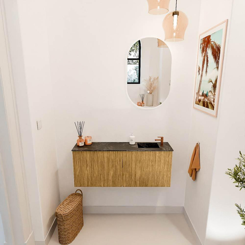Mondiaz JOYA-DLUX 100cm meuble de salle de bains - couleur Oak - Vasque FAYE position Droite 1 trou de robinet couleur Lava. SW1422059