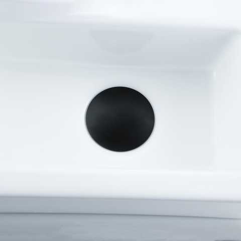 QeramiQ Fuente pack lave-mains – 37,5 x 18,5 x 9 cm – céramique blanc brillant – perçage à gauche – robinet noir mat SW1232726
