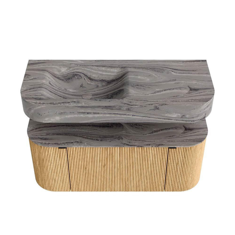 MONDIAZ THOR-DLUX Meuble de salle de bains - 110cm - arrondi gauche + droite - couleur Oak - 1 tiroir - 2 portes - Vasque suspendue CLOUD Gauche sans trou de robinet - couleur Sombra SW1463028