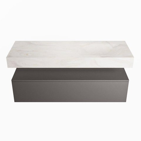 Mondiaz ALAN-DLUX Ensemble de meuble - 130cm - meuble Dark grey mat - 1 tiroir - Lavabo Cloud Ostra suspendu - vasque Droite - 0 trous de robinet SW807094