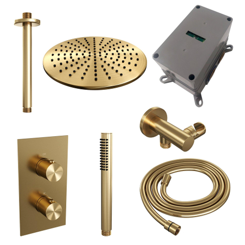 BRAUER Gold Edition inbouw regendoucheset – Ø30 cm hoofddouche – 30 cm plafondbuis – staafhanddouche – vaste douchehouder SW547672