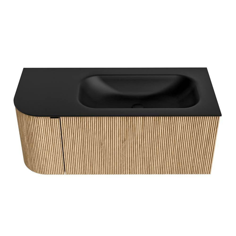 MONDIAZ KURVE meuble de salle de bains 105cm avec module 25 L couleur chêne avec 1 tiroir et 1 porte. Lavabo BIG SMALL à droite sans trou de robinet Urban. SW1138352