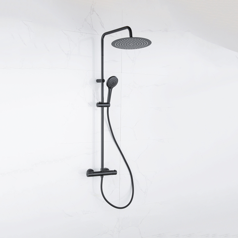 Adema Sparkle 2.0 ensemble de douche pluie – thermostatique – douche de tête Ø 30 cm – douchette 3 jets – barre de douche 110 cm – noir mat SW773199