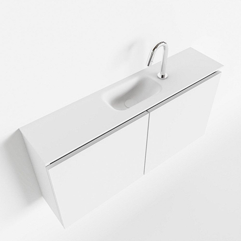 MONDIAZ TURE Toiletmeubel 100x23x50cm met 1 kraangaten 2 deuren talc mat Wastafel Eden midden Solid Surface Wit SW474876