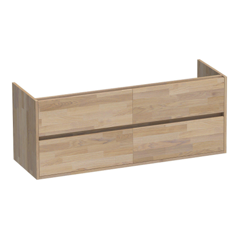 BRAUER Adore Meuble sous-lavabo - 140x46x55cm - 4 tiroirs softclose - sans poignée - 2 découpes pour siphon - chêne massif - chêne abouté gris SW393061