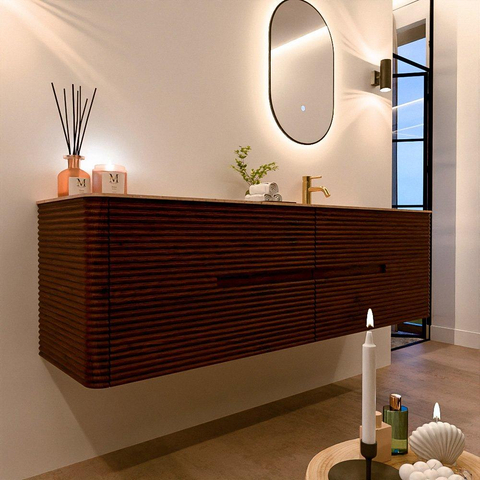 Mondiaz CIRO-DLUX Badkamermeubelset - 170x45x50cm - Solid surface wastafel Saba - 1 wasbak Rechts - 1 kraangat - 4 lades - Ruby SW1531955
