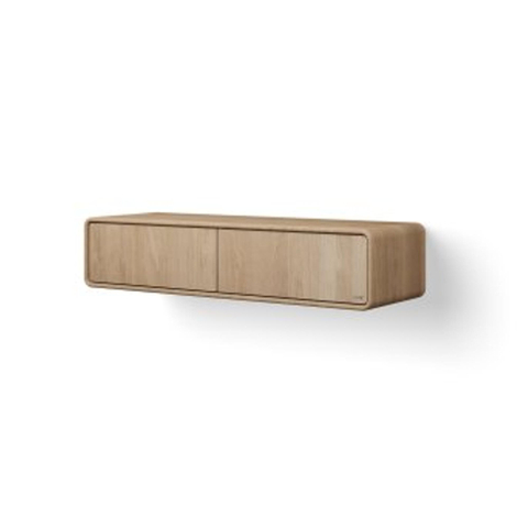 Looox Wooden Rounded Badkamermeubel - 30x140x46cm - 2 lades - eiken grijs SW1481856