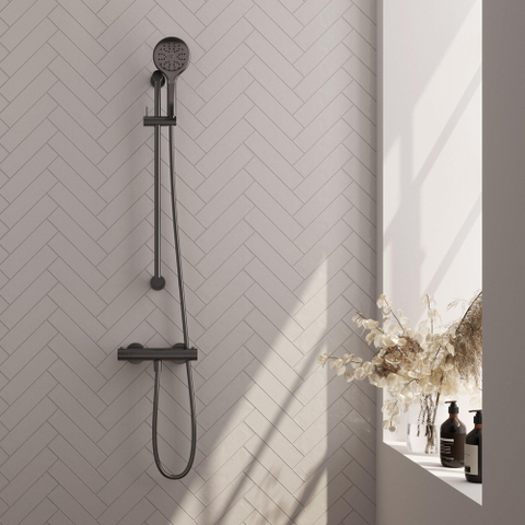 Brauer Gunmetal Edition Robinet de douche encastré - barre de douche - 1 fonction - 2 boutons lisses - douchette ronde 3 positions - PVD - gunmetal brossé SW1164605