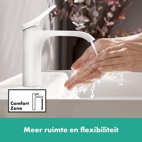 Hansgrohe VIVENIS 1 greeps wastafelkraan - 110 PopUp - trekwaste - mat wit SW642482