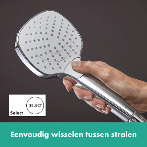 Hansgrohe Croma select e Handdouche Vario - ecosmart 1/2 x - diameter 11cm - met rain turbo rain en intense rain regenstraal wit/chroom - wit chroom 0605330