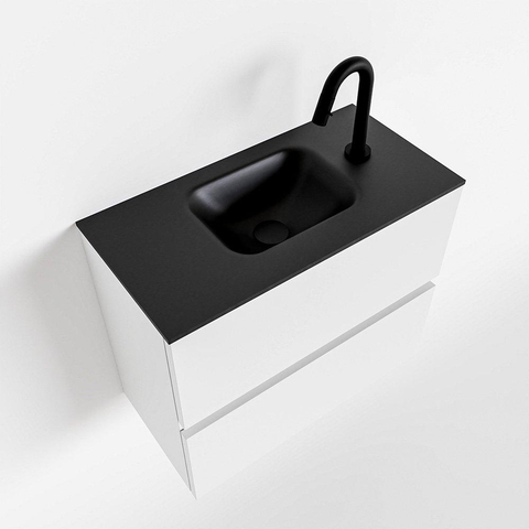 MONDIAZ ADA Meuble WC - 60x30x50cm - 1 trou de robinet - 2 tiroirs - talc mat - lavabo centré - Solid surface - Noir SW472833