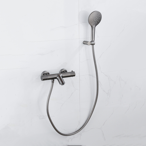 Fortifura Calvi Handdouche - diameter 12cm - rond - 3 standen - PVD - geborsteld gunmetal (antraciet) SW799451
