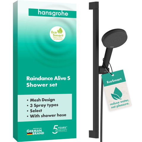 Hansgrohe Raindance alive Sel.S - 125 - 3jet - ecosmart - doucheset - 65cm - mat zwart SW1388251