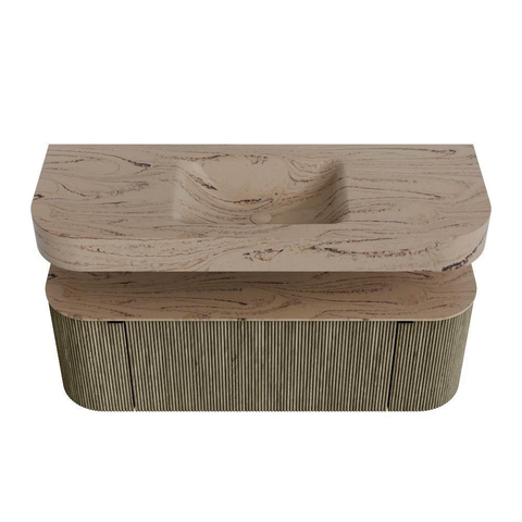 MONDIAZ THOR-DLUX 130cm meuble de salle de bains arrondi gauche + droite couleur Shadow avec 1 tiroir et 2 portes. Vasque suspendue CLOUD Milieu sans trou de robinet couleur Arena. SW1463856