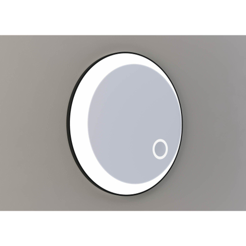 Thebalux Spiegel M07 - rond decoratieve vormgeving - voorzien van directe LED rondom - in mat zwart kader - vergrootspiegel - kleurwissel - dimfunctie - spiegelverwarming - memory - sensor SHOWROOMMODEL SHOW26108
