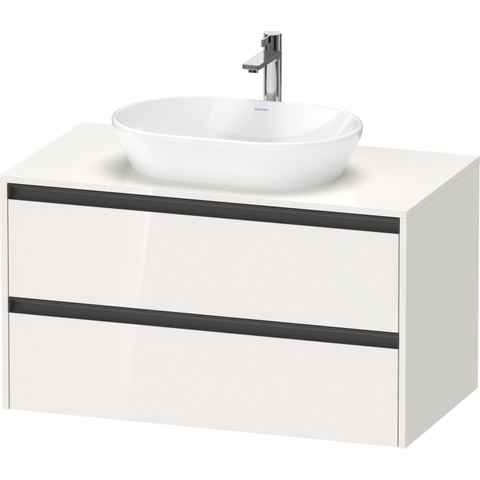 Duravit Ketho.2 Wastafelonderbouwkast - inclusief consoleplaat - met 2 laden - 100x55x56.8cm - met handgrepen antraciet - hoogglans wit SW772918