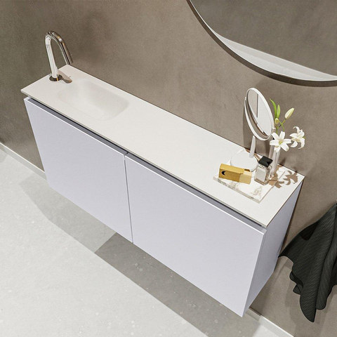MONDIAZ TURE Fonteinset - 100x23x50cm - 1 kraangat - 2 deuren - cale mat - Wasbak links - Solid Surface Wit SW475109