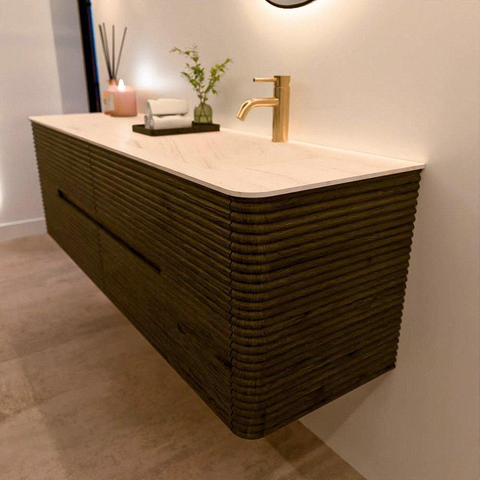 Mondiaz CIRO-DLUX Badkamermeubelset - 160x45x50cm - Solid surface wastafel Meli - 1 wasbak Rechts - 1 kraangat - 4 lades - Shadow SW1533808